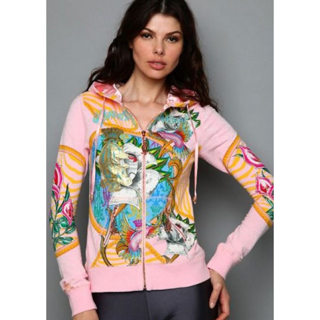 CA Womens Monarchy Embroidered Velour Hoodies Pink