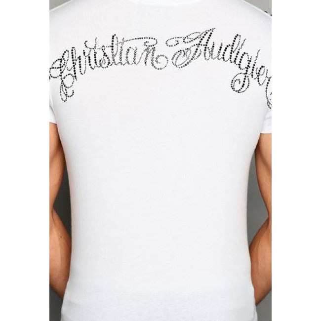 Christian Audigier Mens CA Crest Web Platinum Lux Tee White