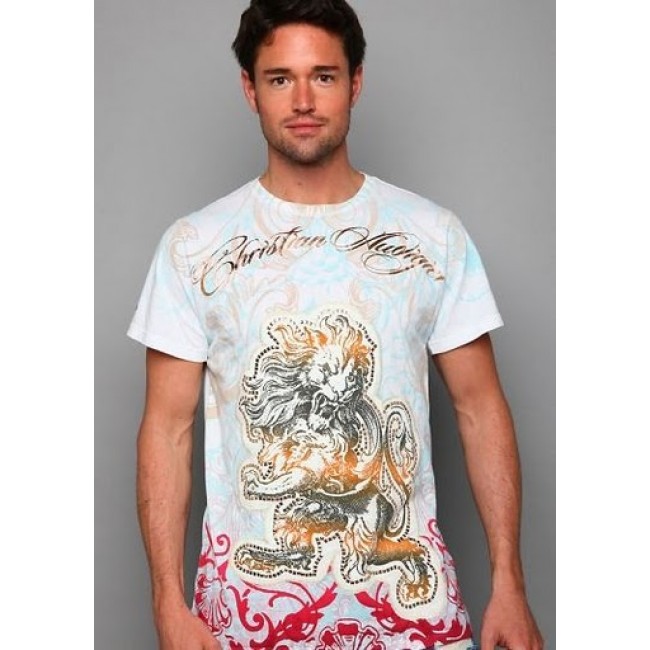 Christian Audigier Mens L.A. Chopper Enzyme Washed Tee White
