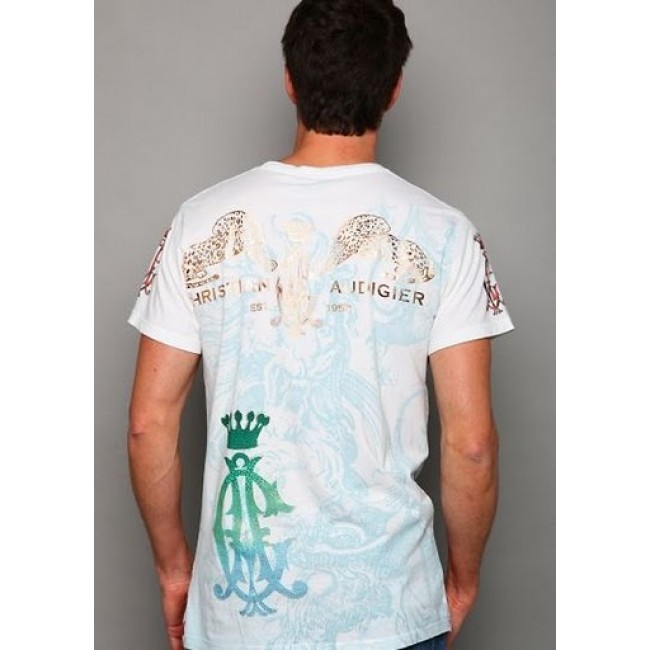 Christian Audigier Mens L.A. Chopper Enzyme Washed Tee White