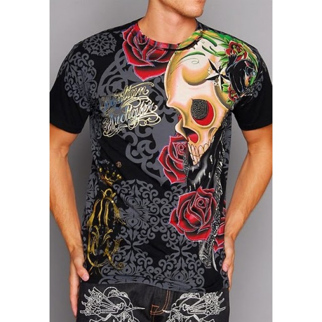 Christian Audigier Mens Old School Specialty Patch Tee Black