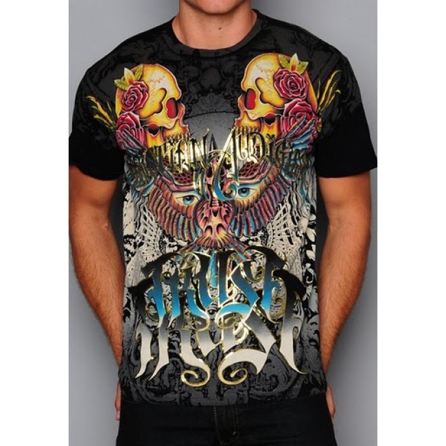 Christian Audigier Mens L.A. Rides Specialty Patch Tee Black