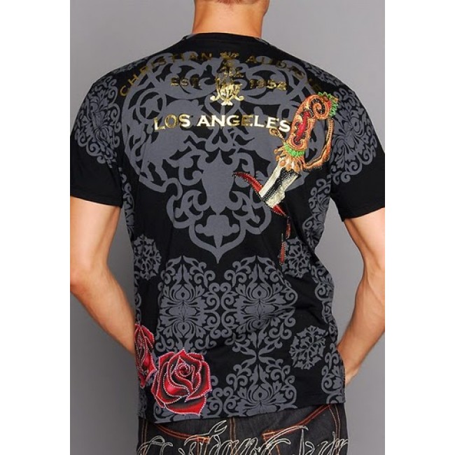 Christian Audigier Mens Old School Specialty Patch Tee Black