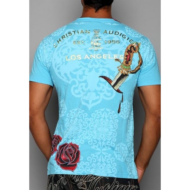 Christian Audigier Mens Old School Specialty Patch Tee Blue