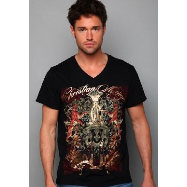 Christian Audigier Mens Riding High Enzyme Washed Tee Black