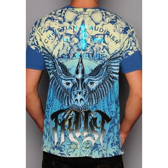 Christian Audigier Mens L.A. Rides Specialty Patch Tee Blue