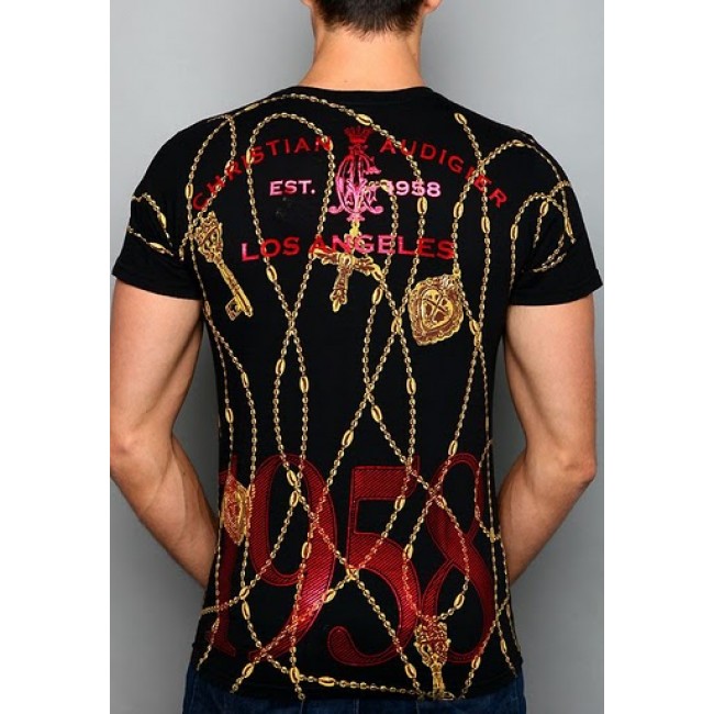 Christian Audigier Mens Garage Parts Cycles Enzyme Wash Tee Black