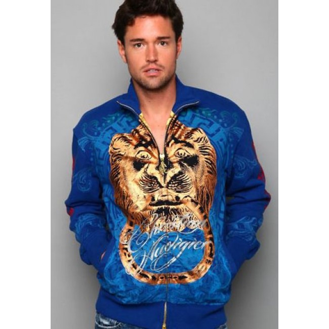 Christian Audigier hoodies Lion Head Foil Print Track Bunda Blue