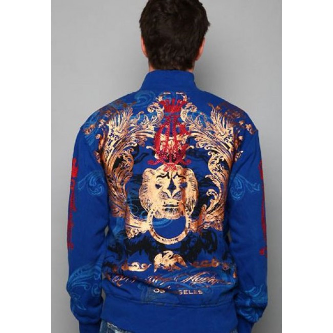 Christian Audigier hoodies Lion Head Foil Print Track Bunda Blue