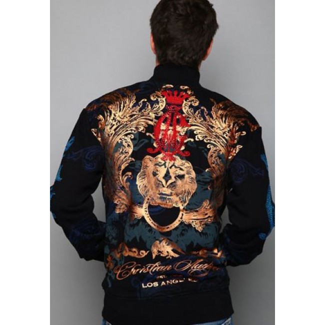 Christian Audigier hoodies Lion Head Foil Print Track Bunda Black