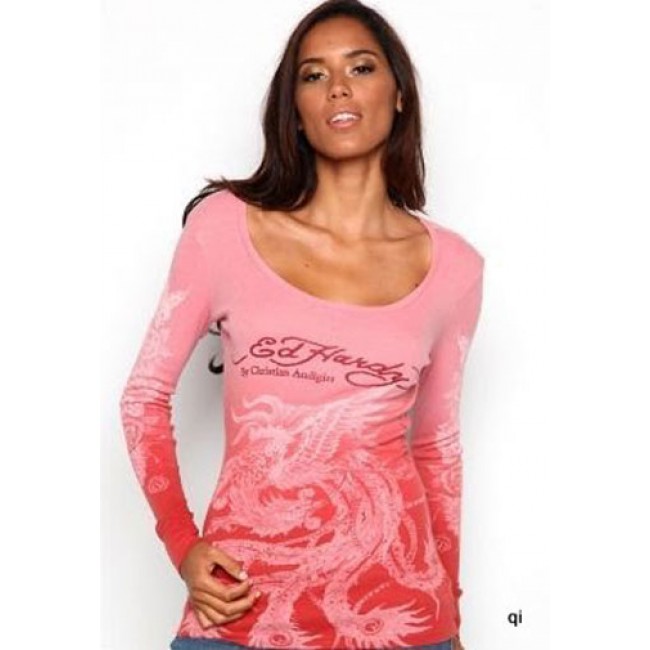 Ed Hardy Long Tee Koi And Blossoms Scoop Neck For Women