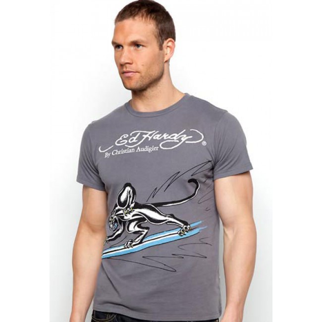 Ed Hardy Surfing Panther Basic T Shirts charcoal