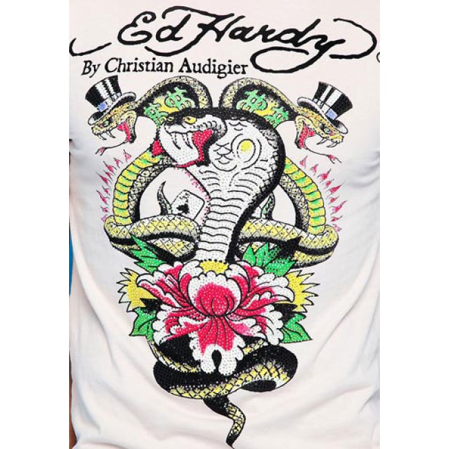 Ed Hardy Cobra Flowers Platinum T Shirts khaki