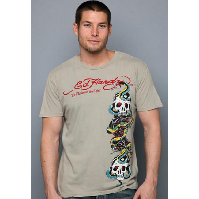 Ed Hardy Panther Snake Fight Basic T Shirts khaki