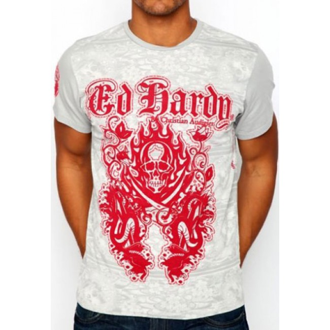 Ed Hardy Two Swords Skull and Snakes Logo T Shirts