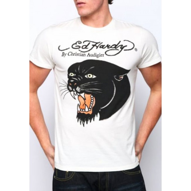 Ed Hardy Black Panther Head Basic T Shirts