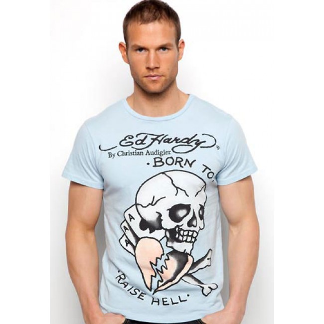 Ed Hardy Skull Heart And Cards Basic T Shirts Blue Grey