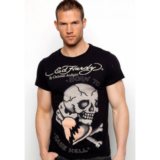 Ed Hardy Skull Heart And Cards Basic T Shirts Black