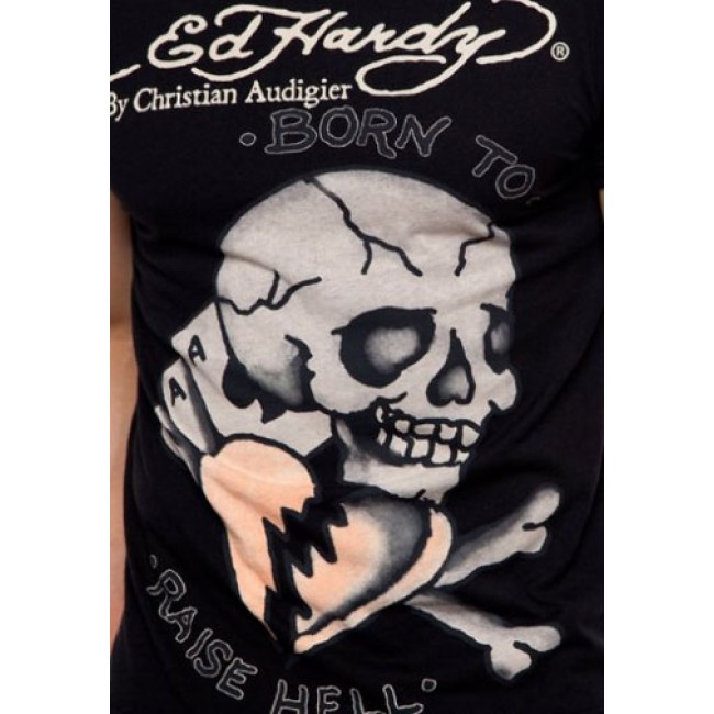 Ed Hardy Skull Heart And Cards Basic T Shirts Black