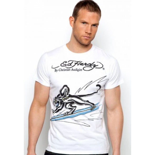 Ed Hardy Surfing Panther Basic T Shirts off White