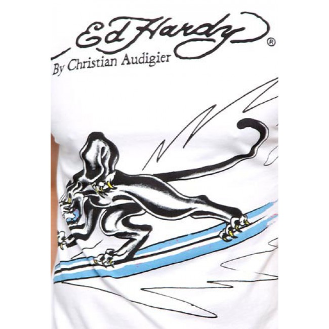 Ed Hardy Surfing Panther Basic T Shirts off White