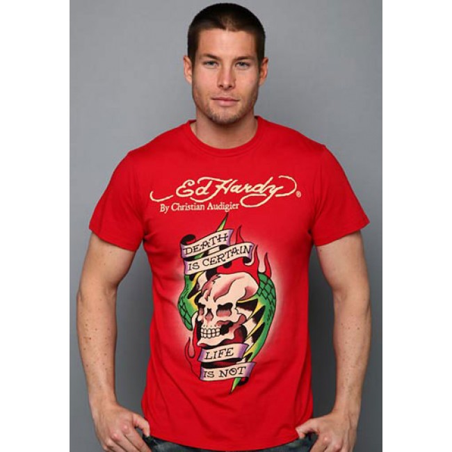 Ed Hardy Death Is Certain Skull Basic T Shirts Red