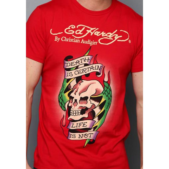 Ed Hardy Death Is Certain Skull Basic T Shirts Red