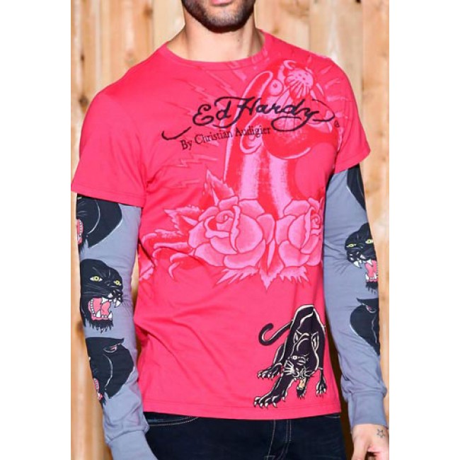 Ed Hardy Panther Specialty Double Sleeve Tee red