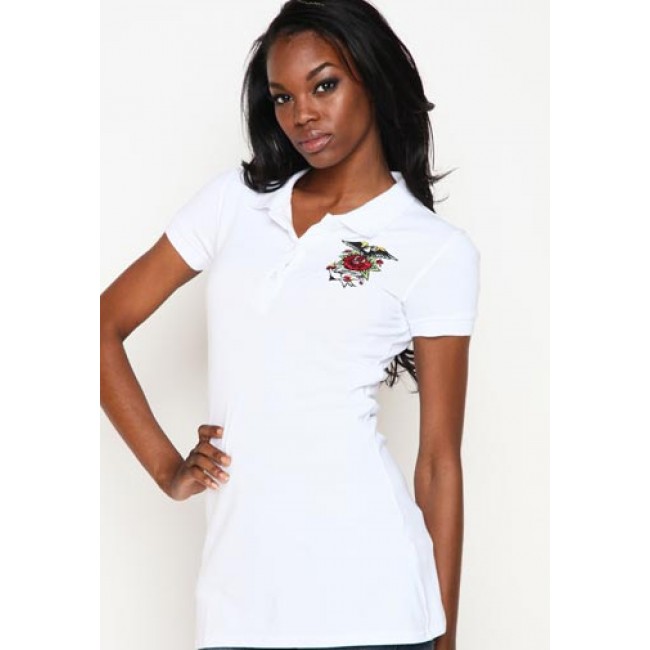 Ed Hardy Womens Anchor Basic Embroidered Polo