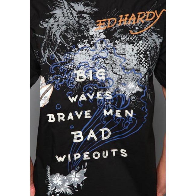 Ed Hardy Polo Big Wave Embroidered Applique