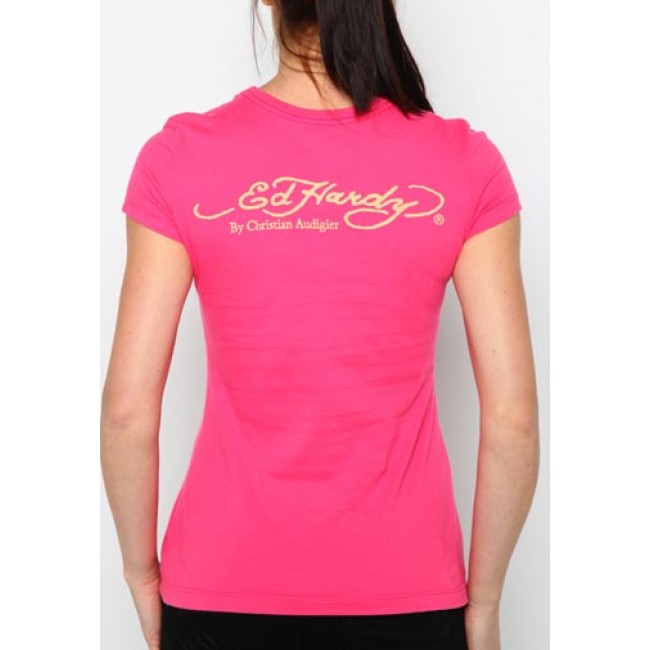 Ed Hardy Womens Rose Heart Core Basic Embroidered Tee