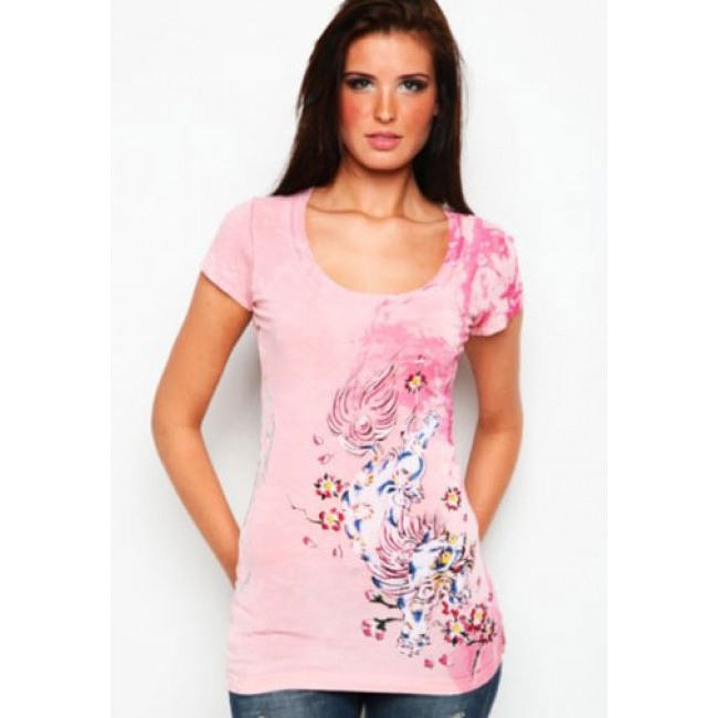 Ed Hardy Womens Flower Dragon Specialty Scoop Neck Tunic