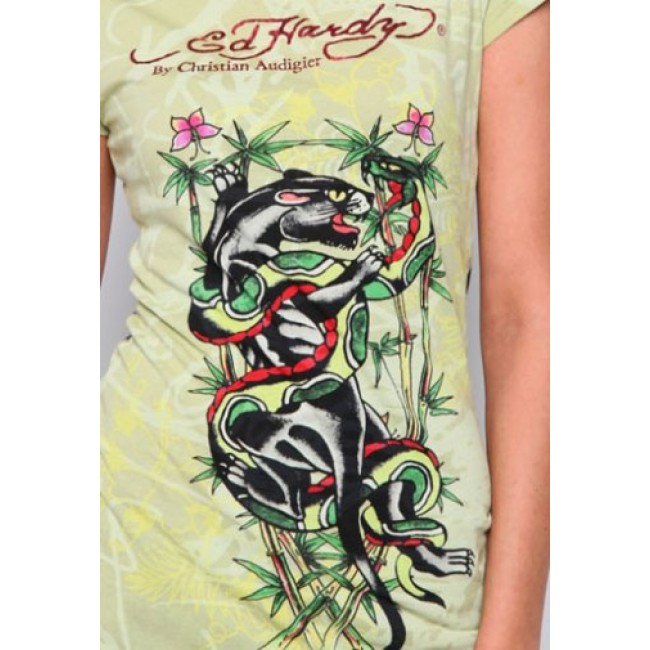 Ed Hardy Womens Panther And Snake Fight Specialty Tee