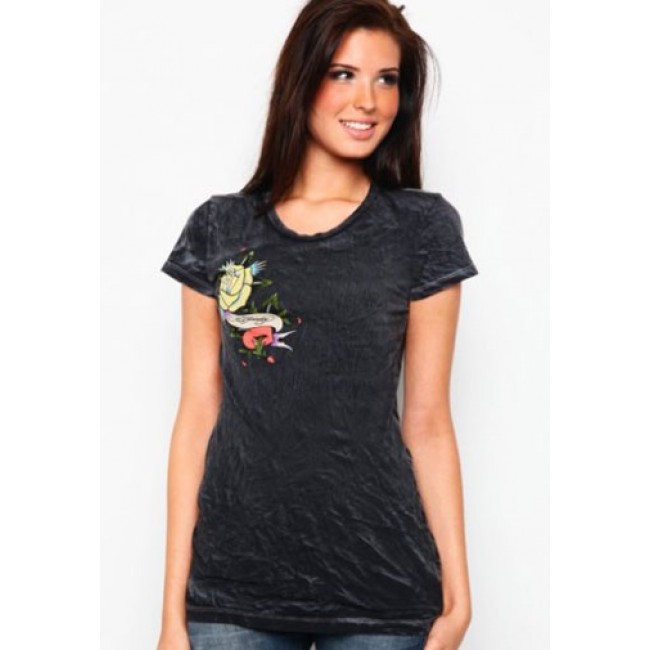 Ed Hardy Womens Rose And Heart Vintage Wash Tee