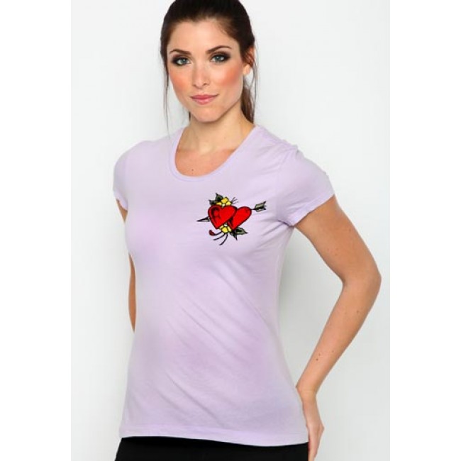 Ed Hardy Womens Two Hearts Core Basic Embroidered Tee