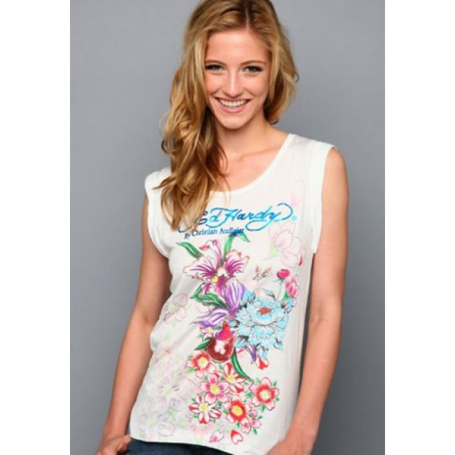 Ed Hardy Womens Spring Bloom Specialty Rayon Roll Up White