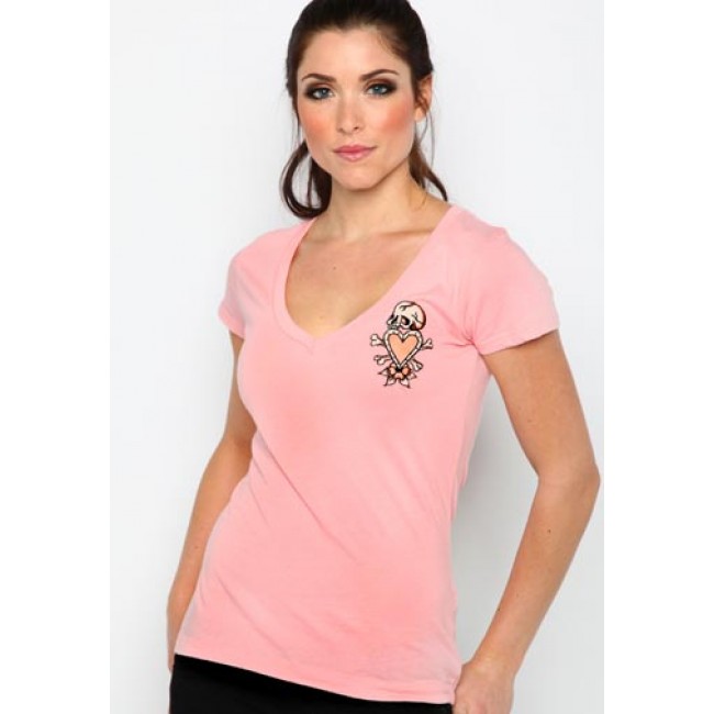 Ed Hardy Womens Skull in Love Core Basic Embroidered Tee