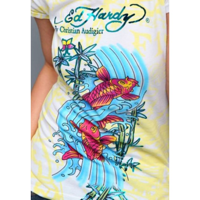 Ed Hardy Womens Two Koi Specialty Foiled Tee
