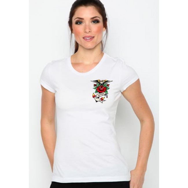 Ed Hardy Womens Eagle Anchor Core Basic Embroidered Tee