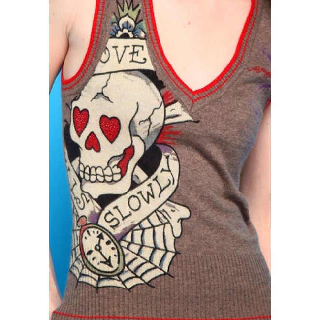 Ed Hardy Tanks Love Kills Slowly Knit V-Neck Crop Vest Outlet