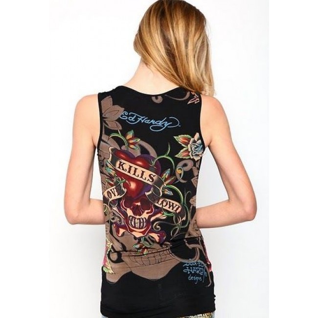 Ed Hardy Tanks Flowers And Butterfly Platinum RibbTank