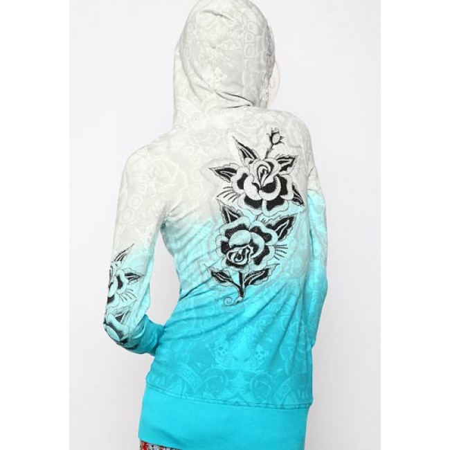 Ed Hardy Two Roses Silver Embroidered Tunic Hoodies