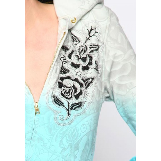 Ed Hardy Two Roses Silver Embroidered Tunic Hoodies